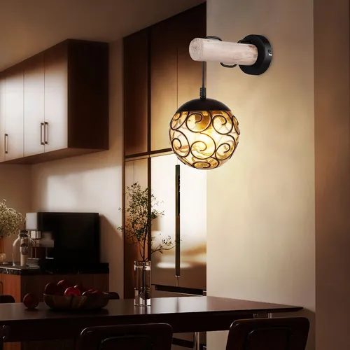 Wandlampe Wandleuchte Flurleuchte Vintage Schlafimmerleuchte Kugel amber H 36 cm