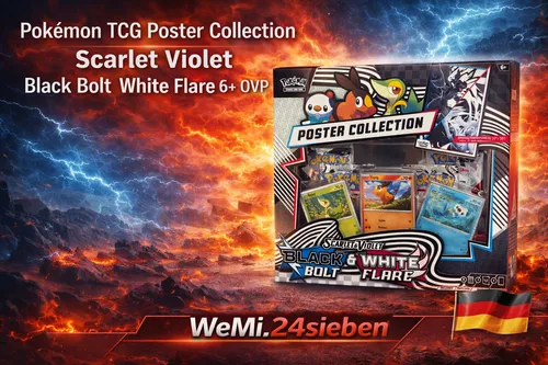 Pokémon Scarlet & Violet 10.5: Black Bolt & White Flare Unova Poster C POK10040 - TCG OVP Displays - Exklusives Sammlerset mit drei holografischen Promokarten und vier Boosterpacks, ideal für Sammler und Fans des Pokémon-Sammelkartenspiels.