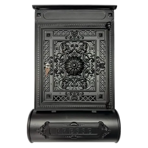 ANTIK ALUGUSS Massiver Briefkasten - Wandbriefkasten im Retro Vintage Stil, aus hochwertigem 7 kg Aluminiumguss, wetterfest und mit integrierter Zeitungsrolle für zusätzlichen Komfort.