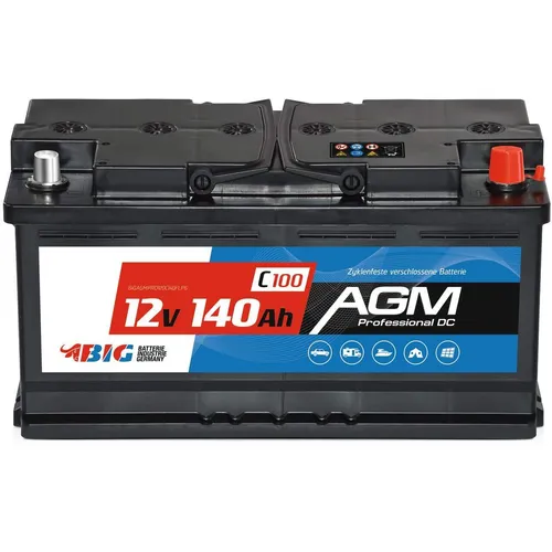 0% BIG Professional AGM 12V 140Ah C100 - Wartungsfreie AGM Batterie - Batterien, universelle 12V AGM Batterie mit 140Ah, ideal für Start-Stopp Systeme und wartungsfrei, perfekt für Wohnmobile, Boote und Solaranlagen.