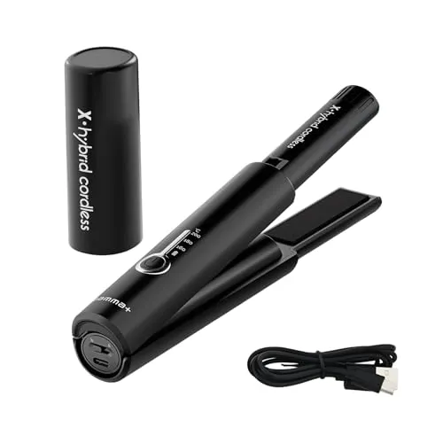 Gamma+ X-Hybrid Kabelloses Glätteisen für Reisen - Kompaktes 2-in-1 Glätteisen für glattes und lockiges Haar. Kabelloses Styling mit USB-C Aufladung – ideal für Reisen und unterwegs!