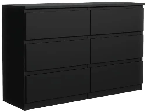meble masztalerz Kommode 120 cm Breit - Modernes Sideboard - Schrank mit 6 Schubladen - Schubladenschrank - Kommodenschrank für Wohnzimmer, Flur, Schlafzimmer - Schwarz 120x78,5x39 cm