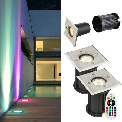 2er Set LED Boden Einbau Strahler RGB mit Fernbedienung - Moderne befahrbare Bodeneinbaustrahler aus Edelstahl, ideal für den Außenbereich. Mit IP67 Schutz und RGB-Farbwechsel für stimmungsvolle Beleuchtung. Perfekt für Einfahrten, Höfe und Wege.