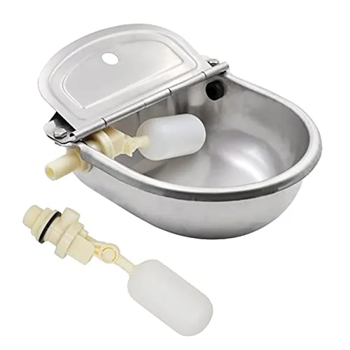 BREUAILY Automatic Tränkebecken mit 2 Stück Schwimmerventil Edelstahl Rinder Drinking Bowl mit AbflusslöChern Wassertrog für Vieh Rinder Pferd Schwein Schaf Hund