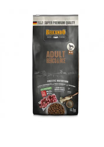 BELCANDO Adult Iberico & Rice 12,5kg - Hochwertiges Hundefutter - Hundefutter mit frischem Iberico-Schweinefleisch, besonders aromatisch und leicht verdaulich für ausgewachsene Hunde aller Rassen. Hergestellt in Deutschland unter hohen Qualitätsstandards.