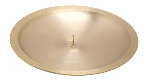 Kerzenteller mit Dorn, Dekoteller Messing matt gold für Kerzen Ø 16 cm