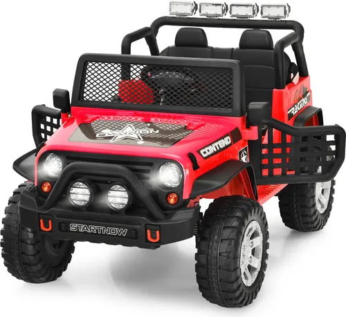 COSTWAY Elektroauto, 12V Elektro Kinderauto mit Musik, Hupe, USB, MP3, Radio, Fernbedienung & 3 Geschwindigkeiten, Elektro Auto ab 3 Jahren Rot