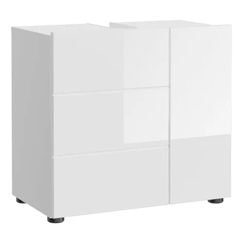 möbelando Waschbeckenunterschrank Vira - Weiß Hochglanz, 60x56x34cm - Unterschrank fürs Bad mit pflegeleichter Hochglanzfront, aus FSC-zertifiziertem Holzwerkstoff für Nachhaltigkeit und Langlebigkeit. Einfache Montage mit Anleitung und Material.