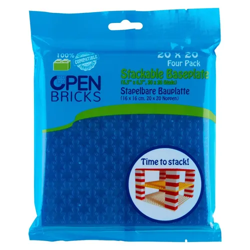 OPEN BRICKS OB-P20TB4 Bauplatten 20x20 cm Transparent Blau 4 Stück kompatibel