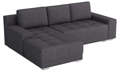 MEBLE-LUX - Ecksofa mit Schlaffunktion und Bettkasten David I Sofa L Form I Eckcouch mit Schlaffunktion I Federkern I Universal Ecke (Rechts oder Links) Sofa Grau