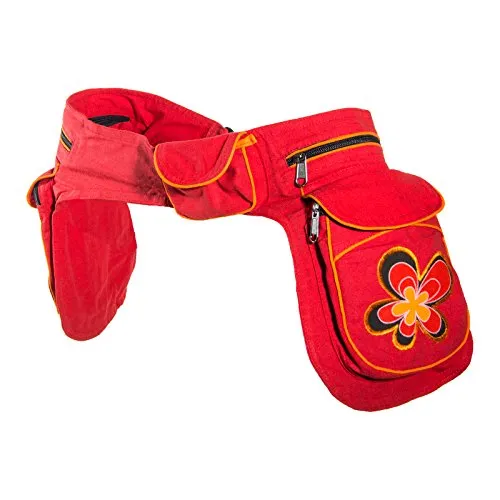 Kunst und Magie Doppel Bauchtasche Sidebag Gürteltasche Festivaltasche, Farbe:Rot/Orange