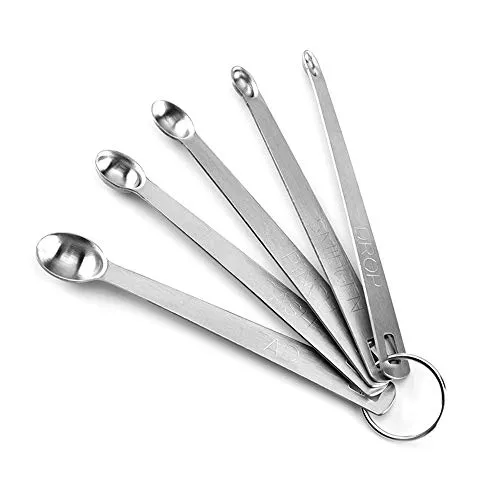 Hemuu 5 PCS Messlöffelsets, Edelstahl Messlöffel Mini Löffel Set Spoons Set Backwerkzeug Trockene Flüssige Löffel Messlöffel Set zum Backen Kochen Küchenzubehör (S)
