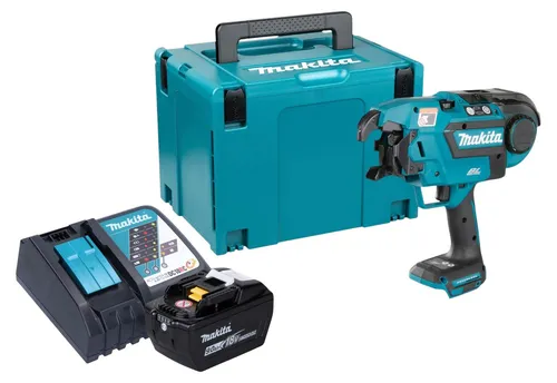 Makita DTR 180 ZJ Akku Bewehrungsverbinder 18 V - Praktischer Akku Bewehrungsverbinder für effizientes Verbinden von Armierungsmatten. Mit bürstenlosem Motor für hohe Ausdauer und XPT-Schutz gegen Staub und Wasser. Lieferumfang: 1 Akku 9,0 Ah, Ladegerät, Gürtelbefestigung und Makpac.