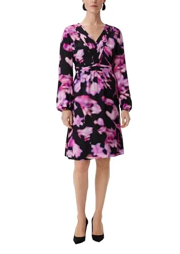 Comma Minikleid rosa|schwarz 46 - Elegantes Minikleid in Größe 46, aus 100% Viskose für hohen Tragekomfort, perfekt für besondere Anlässe oder den Alltag.