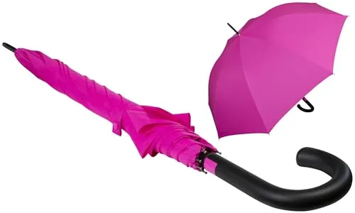 iX-brella First Class XL Fiberglas Automatik Stockschirm - neon pink - Stabiler 110 cm Stockschirm mit Fiberglas-Gestell für hohe Windfestigkeit, ideal für Damen und Herren. Leicht und komfortabel, perfekt für jedes Wetter.