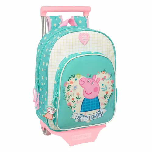 Peppa Pig Schulrucksack mit Rädern - Pretty Flowers in Gelb & Minze - Schulrucksack mit ergonomischer Polsterung und abnehmbarem Wagen. Ideal für Schule und Freizeit, mit praktischem Tragegriff und seitlicher Flaschentasche.
