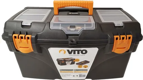 Werkzeugkiste 21 Zoll, 535 x 291 x 280 mm. Große Koffer mit 3 Organizerfächern auf dem Deckel und Innenraum für Werkzeugaufbewahrung. Marke: VITO