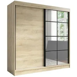 Taviro 200 cm Sonoma Kleiderschrank mit Spiegel und 3 Schubladen – Eleganz und Funktionalität vereint! - 2-türiger Kleiderschrank mit 3 Schubladen und 2 stabilen Kleiderstangen. Bietet viel Stauraum und einen modernen Spiegel im schwarzen Rahmen. Ideal für kleine bis mittlere Räume. Einfache Montage und in verschiedenen Farben erhältlich.
