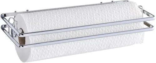 WENKO Küchenrollenhalter Style, Wandrollenhalter - Besteckhalter & -ständer, stilvoller Wandrollenhalter aus glänzendem Metall für trockene Aufbewahrung, inklusive Montagematerial und bohrfreier Befestigungsmöglichkeiten.