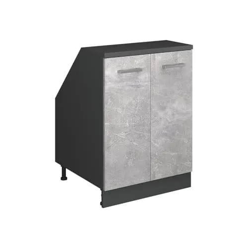 Vicco Unterschrank R-Line, Beton/Anthrazit, 60 cm mit 2 Türen - Optimaler Küchenschrank für Dachschrägen mit 60 cm Tiefe. Bietet viel Stauraum für Geschirr und Vorräte. Stabil und langlebig für den täglichen Gebrauch.