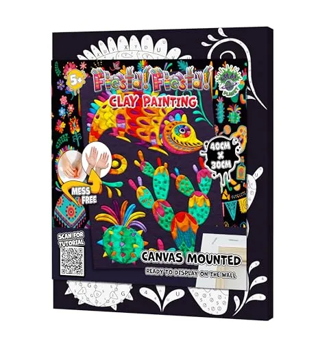 Splat Planet Kleckerfreies Fiesta-Knetmalset, lufttrocknendes Knetmodellierset, sensorisches 3D-Leinwand-Bastelset für Kinder, vorgerahmt 40 x 30 cm
