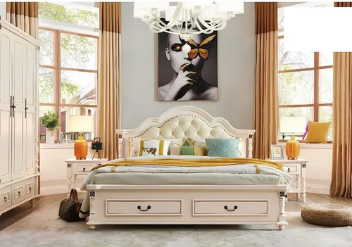 Xlmoebel Komplettschlafzimmer Elegantes Holzschlafzimmermöbel-Set mit Bett und Kleiderschrank, (4-tlg., 4tlg. Schlafzimmer Set (Bett +2x Nachttisch+Kleiderschrank), Hergestellt in Europa