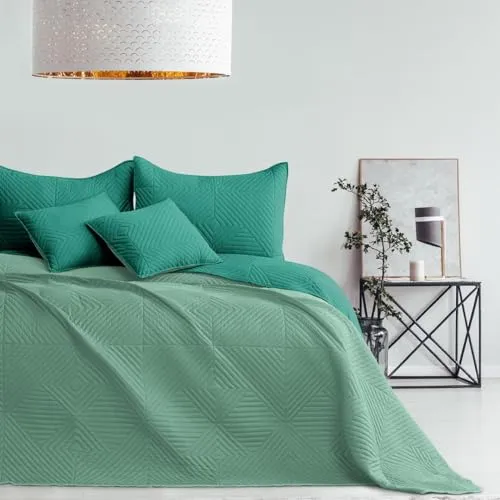 texpot Bettüberwürf 240 x 260 cm hellgrün-dunkelgrün Tagesdecke zweiseitig Ultrasonic Steppung