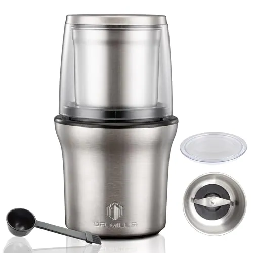 DR MILLS Elektrische Gewürz- und Kaffeemühle, Mühle und Hackmesser, abnehmbarer Becher, abwaschfreier Messer sowie anwaschfreie Tasse bestehen aus SUS304 rostfreiem Stahl (DM-7412N+)
