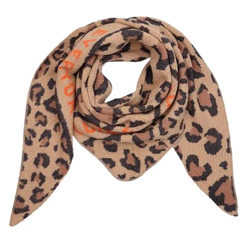 MIRROSI Dreieckstuch Damen – Kuscheliger Dreiecksschal 190x80 cm im Leo-Leopard Muster, Trendiges LEO-Design, Weich & Wärmend (Love Everyday: Camel)