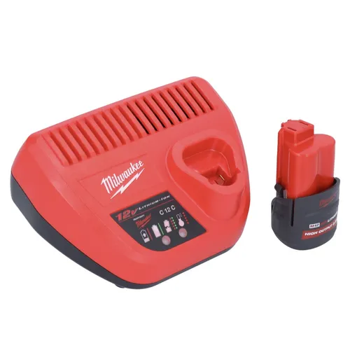 Milwaukee M12 HNRG-251 Akku Starter Set 12 V - Elektrowerkzeug-Akkus mit 2,5 Ah Lithium-Ionen Akku und Ladegerät, ideal für lange Einsatzzeiten und effizientes Arbeiten.