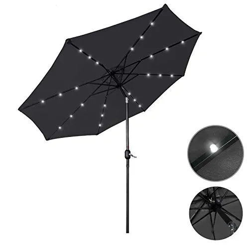 AufuN Sonnenschirm 300cm mit kurbel und Solarbetriebene Weiß LED UV Schutz Neigbar 40+