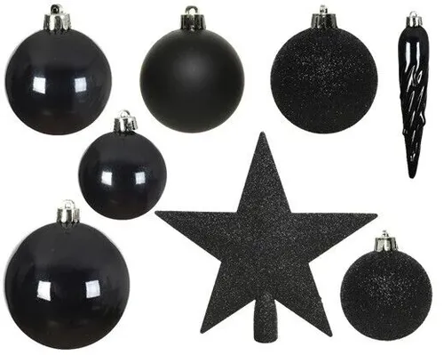 Christbaumschmuck 8cm Kugeln Glanz matt Glitter Mix 023425 Schwarz 33 x
