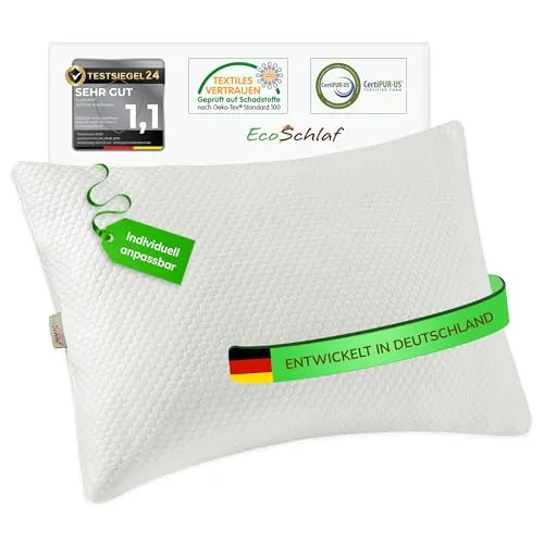 EcoSchlaf® Airflow Kopfkissen – Orthopädisches Kissen – Seitenschläferkissen Nackenkissen aus Memory Foam – Ergonomisches Nackenstützkissen – Nackenschmerzen – Seitenschläfer Pillow – Schlafkissen