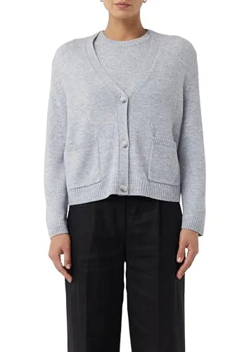 Comma Strickjacke grau 46 EU - Strickjacke in Grau, aus atmungsaktiver Wolle, ideal für lässige Looks und wärmende Schichten.