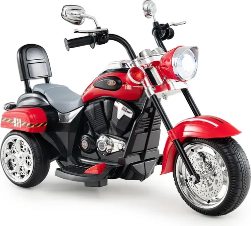 COSTWAY 6V Elektro Motorrad für Kinder – Polizei Rot - Tolles 3-rädriges Elektromotorrad mit verstellbaren Scheinwerfern und Sound. Ideal für drinnen und draußen, sorgt für stundenlangen Fahrspaß und einfache Bedienung.