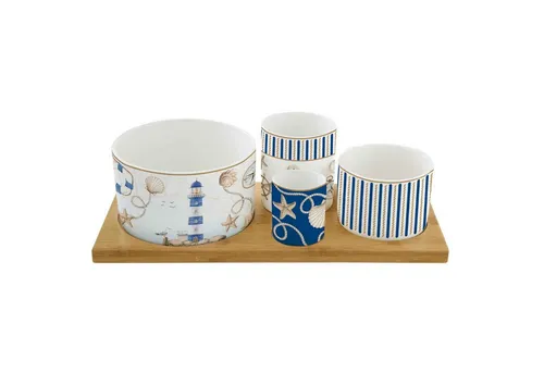 EasyLife Servierschale Blue Lighthouse - Servierschalen Set aus Porzellan, spülmaschinengeeignet und im maritimen Leuchtturm-Design, ideal für stilvolle Tischdekorationen.