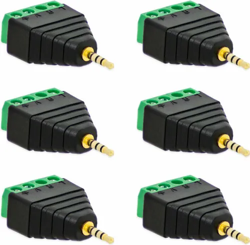 Klinken Stecker 2,5 mm Adapter > Terminal Block 4-Pin Schraub Klemmen Vergoldet[6x Stecker]