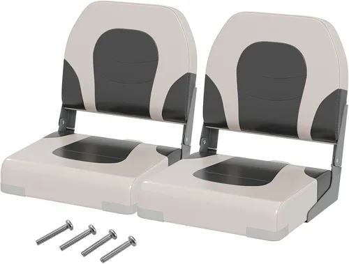 COSTWAY 2er Set Bootssitz, klappbarer Bootsstuhl mit Schaumstoffpolsterung & niedriger Rückenlehne, gepolsterter Steuerstuhl für Boote, Weiß Grau