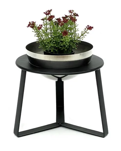DanDiBo Blumenständer Metall mit Topf Schwarz Silber - Moderner Pflanzenhocker für stilvolle Blumenarrangements - Blumenständer aus robustem Metall, Höhe: 18 cm - 34 cm, ideal für moderne Wohnräume und zur kreativen Präsentation Ihrer Pflanzen.