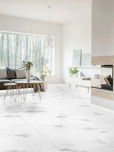 2,5mm Click-Vinyl CHECK One 2157 Alsberg Marmor - PVC Bodenbelag in Hochglanz-Optik, pflegeleicht und wasserfest, ideal für jeden Raum, inklusive integrierter Trittschalldämmung für mehr Komfort.