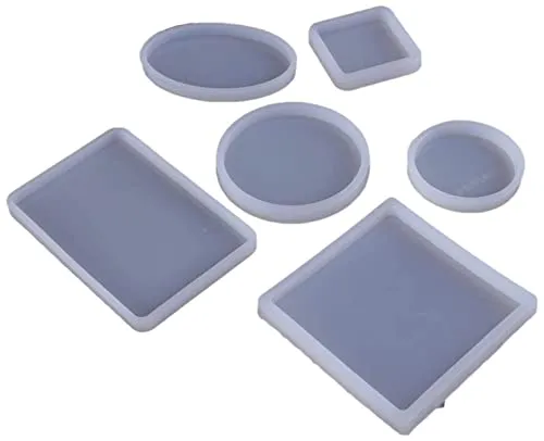Xfaiz Silikonformen für Untersetzer, große Designs Kunstharz Schmuck Gussformen wiederverwendbar rund quadratisch rechteckig Ellipse klein rechteckig zum Gießen von Harz Beton Zement 6 Stück