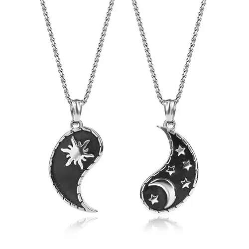 GAVU Partner Geschenke Freundschaftsketten Mond Sonne Ying Yang Halsketten mit Puzzle Anhänger aus Edelstahl
