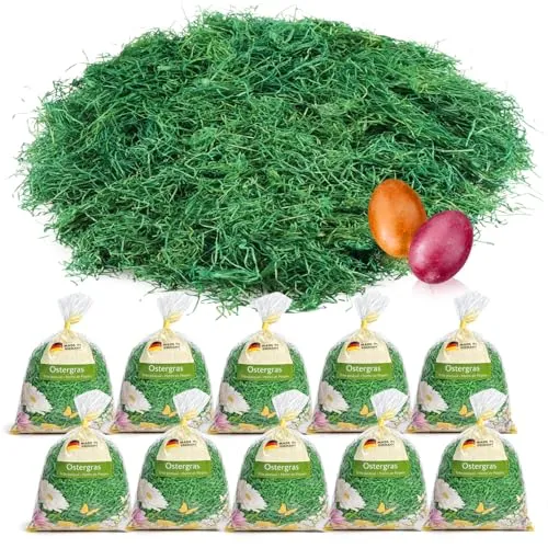 com-four® 250g Ostergras in grün für Osternester - Osterdeko zum Basteln - Holzwolle für Osterkörbe (Set1 - Ostergras grün - 250g)