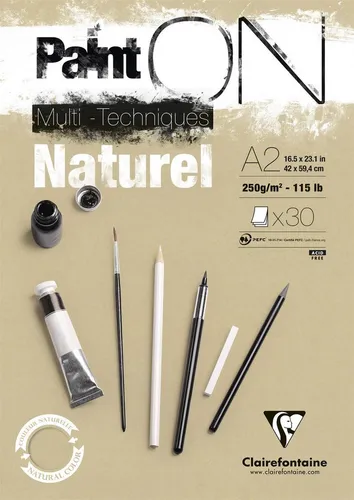 Clairefontaine Zeichenblock PaintON 96543C A2, 250 g/m² - Schreibutensilien - Ideal für Multitechnik mit 100% Zellulosepapier, perfekt für detaillierte Arbeiten und widerstandsfähig gegen Radieren.