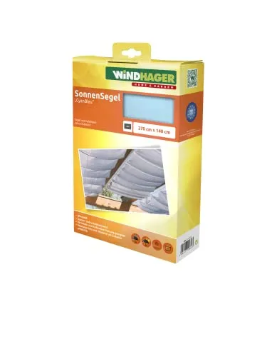 Sonnensegel 270x140 cm cyanblau - UV-stabiles Sonnensegel aus hochwertigem Polyester-Gewebe, ideal für Terrassen und Balkone. Witterungsbeständig und waschbar bei +40° C, inkl. 20 Laufhaken für einfache Montage.