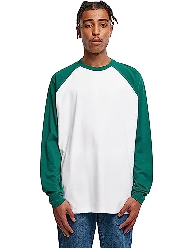 Urban Classics Herren Organic Oversized Raglan Longsleeve T-Shirt, White/Green, 3XL
