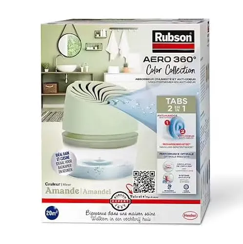 Rubson Aero 360°, 1 Luftentfeuchter 20 m² + 1 Nachfüllpack 450 g, Mandel | Feuchtigkeitsabsorber, reduziert Feuchtigkeit und Geruch, Anti-Schimmel, ohne Strom, Nachfüllzeit 2 Monate, Raum bis zu 20 m²