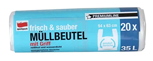 quickpack 853509 Biomüllbeutel, HDPE Polyethylen, Weiß, 54x63, 20