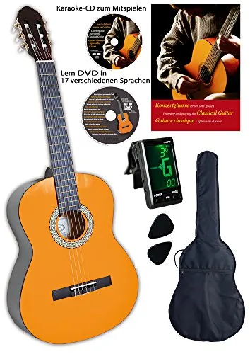 Clifton Konzertgitarre 1/4 mit Zubehör - Konzertgitarre 1/4 Größe mit umfassendem Zubehör: Lehrbuch, Lern-DVD, Karaoke-CD und Clip-Tuner – ideal für Einsteiger und Musikliebhaber.