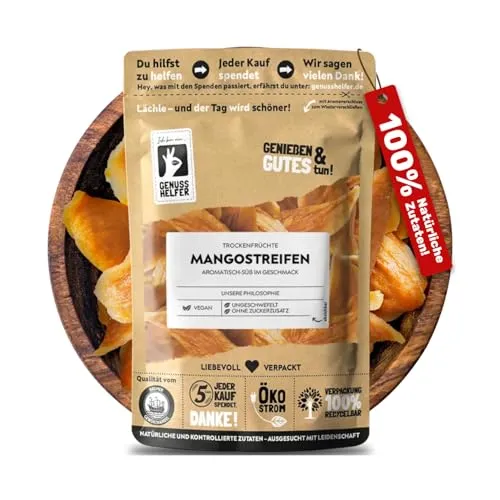 Bremer Gewürzhandel Mango, getrocknet ungeschwefelte Mangostreifen ohne Zuckerzusatz - getrocknete Früchte, Trockenfrüchte, Trockenobst, ungezuckert, dried mango, dried fruit, 600g